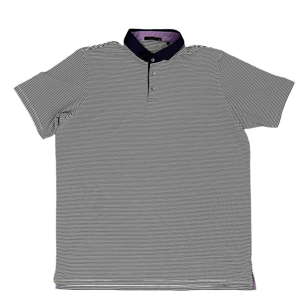Greyson‎ Performance Polo Striped Stretch White Navy Golf Shirt Size XXL